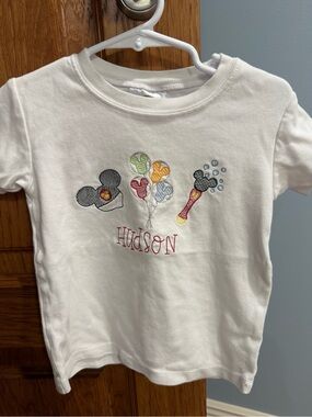 White Kids Embroidered Disney Mickey Balloon Tee - Personalized Hudson